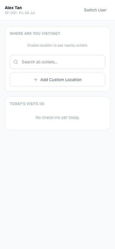 FieldCheck GPS check-in screen on mobile